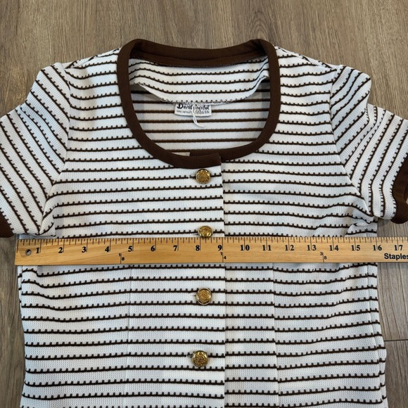 Vintage David Crystal Knit Dress‎ Gold Button Striped Short Sleeve Size Small? - Picture 6 of 9